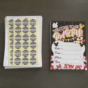Mickey Mouse 24 Invitations with Envelopes & Stickers New Party Minnie Disney
